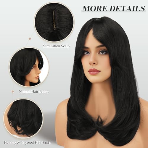 Image of FESHFEN Wigs with Bangs for Women, Natural Black Synthetic Long Layered Straight Hair Wig for Daily Party Use, 18 inch