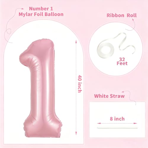 Image of Number Balloons Pink Party Balloon - Giant Number 1 Balloon, 40 Inch Large Balloon, Birthday Decorations for Women, Birthday Balloon for Anniversary Baby Shower Princess Party Decorations