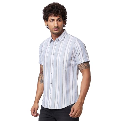 Image of Spykar Men's Regular Fit N /A Half Sleeve Striped Casual Shirts