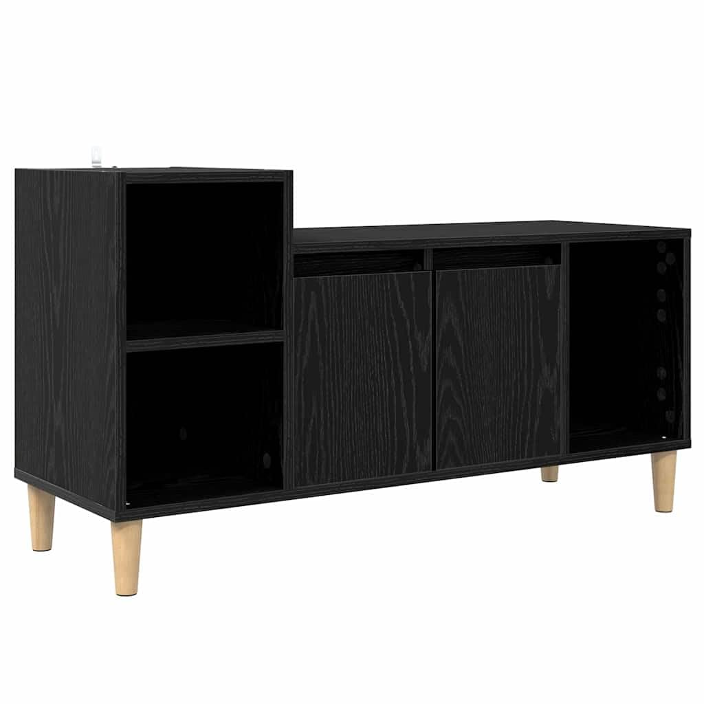 Szafka TV czarna o wyglądzie dębu, 100 x 35 x 55 cm, materiał drewnopochodny, uniwersalna podstawka pod telewizor, konsola multimedialna z drzwiami, meble do salonu