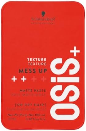 Schwarzkopf OSiS+ Mess Up Matte Paste, Medium Hold Matte Finish, Dry Texture Effect, Long Lasting Mouldable Grip 100mL ( Packaging May Vary )