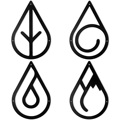 Yaocom Four Elements Metal Wall Art Black Metal Wall Decor Hanging Elements Metal Decorations for Living Room Bathroom Bedroom Wall Decor (12 x 8 Inch)
