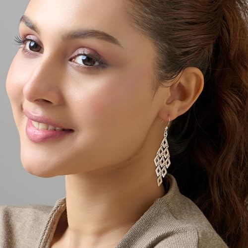 Image of TRUESILVER ACPL 925 Sterling Silver Dangle Earrings for Women | BIS Hallmarked Elegant Long Drop Earrings | Stylish Chandelier Design Jewelry