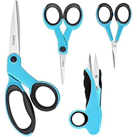 Fabric Scissors, Scissors Set with Sharp Stainless Steel Blade and Soft Handles, Including Sewing Scissors, Craft Scissors, Thread Snipers and Embroidery Scissors, 4PCs, Blue/Black Cover