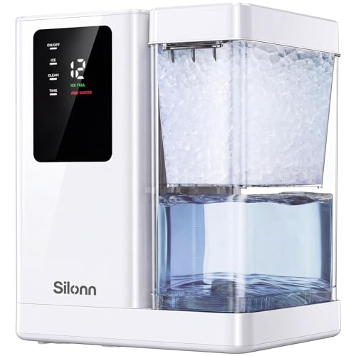 Image of Silonn Nugget Ice Maker Countertop with 3L Detachable Tank - 40 lbs /Day Self-Cleaning & Timer, 40 dB Quiet for Home Bar Party Office, Chewable Nugget Ice Machine for Summer & Cold Drinks, White