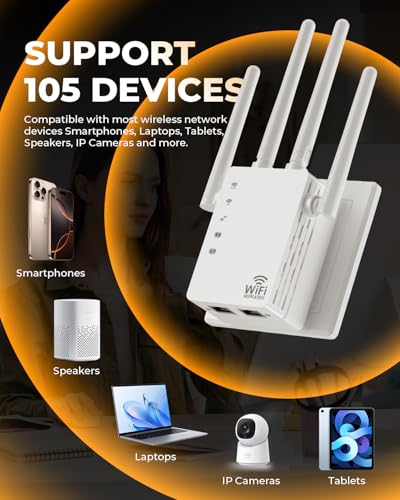 WiFi Extender with Ethernet Port, 1200Mbps Dual Band (5GHz/2.4GHz) WiFi Booster.Covers Up to 12880 Sq.ft,Supports 105 Devices, Easy Setup Signal Booster, EasyMesh Compatible, Four Directional Antennas - Image 5