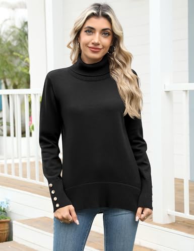 Rapbin Turtleneck Sweaters for Women 2025 Fall Winter Long Sleeve Knit Pullover High Low Hem Sweater with Metal Buttons4