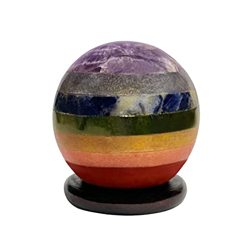 Image of Shubhanjali Feng Shui 7 Chakra Crystal Sphere Ball 100-150g with Wooden Stand | Natural Healing Stone for Vastu, Reiki Healing, Positive Energy, Chakra Balance, Spiritual Growth & Home Decor