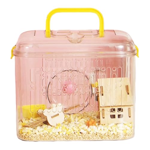 GrnArt ハムスター キャリーケース 5ピース 透明 大きめ 持ち運び 持ち手付き お出かけ キャリー 給水器付き 通気性 丈夫 ハムスター ケージ 通院 帰省 移動 避難 ハムスター ケース ペット トラベル ケージ お掃除しやすい (給水器・餌入れ