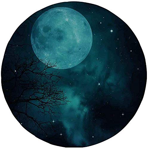 Preisvergleich Produktbild Rubber Gaming Mouse Pad,rutschfestes rundes Mousepad,Weltraum,Mond auf Sternenhimmel Universum Cosmos Space Themed Mystical Twilight Celestial Scenery,Petrol Blue 20CM