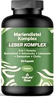 Mariendistel Artischocke Löwenzahn Komplex Hochdosiert – 90 Kapseln – Leberkomplex 5-in-1 Komplex mit Mariendistel, Artischocke, Löwenzahn, Desmodium & Cholin, Leberkur – Vegan, Laborgeprüft