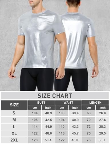 Casey Kevin Herren Metallic Glänzend Shirt Solides Goldenes Silber Hemd Glitzer Nachtclub T-Shirts 70er 80er Disco Bronzing Party Kostüm, M