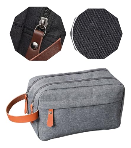 Necessaire Unissex Viagem Espaçosa Alça Em Couro Sintético Bolsa Academia Trabalho Organizadora Grande 3 Bolsos Compartimentos Portátil Compacta (Cinza)