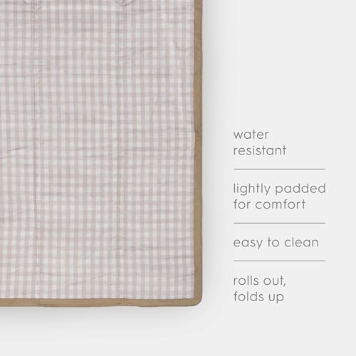 Image of Little Unicorn 5'x7' Outdoor Family Picnic & Beach Blanket | Durable & Water-Resistant Fabric | Compact Fold & Easily Wipes Clean | Zipper Pocket (Beige Buffalo Check