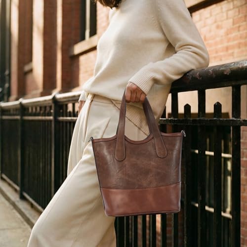 Bolso Tote para mujer, cuero vegano y paja miniatura 3