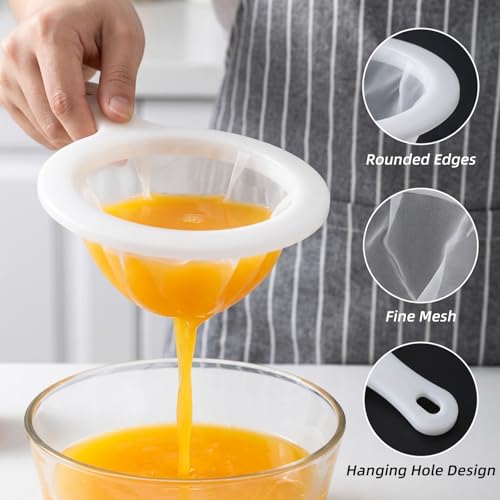 DOPENSPI Plastikowe sitko z drobnej siatki, sitko siatkowe z uchwytem, 200 i 400 oczek bardzo cienkie plastikowe sitko, mały durszlak kuchenny do soku, jogurtu, kawy, miodu, mleka matcha