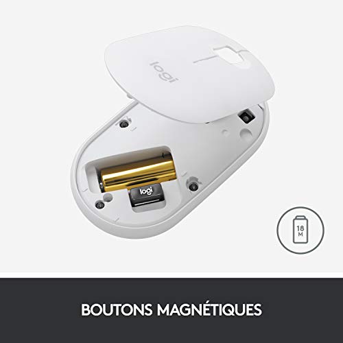 Logitech M350 Pebble Sans Fil, Bluetooth ou 2,4 GHz avec Mini Récepteur USB, Souris pour Ordinateur avec Clic Sliencieux, Portable/Notebook/PC/Mac/iPad OS - Blanche