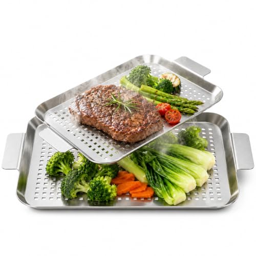 guogiyala 2PCS Grill pan: Stainless steel Grill topper for outdoor grill - easy clean grill topper suitable for camping picnic party