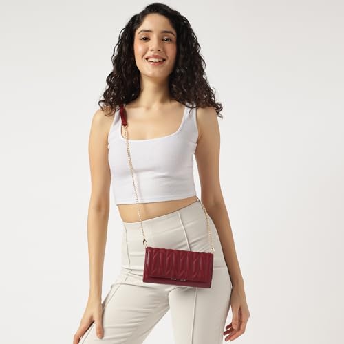 Image of Fastrack Zenith Women's Quilted Clutch | Detachable Chain, Card & Cash Slots, Magnetic Flap | Evening Clutch