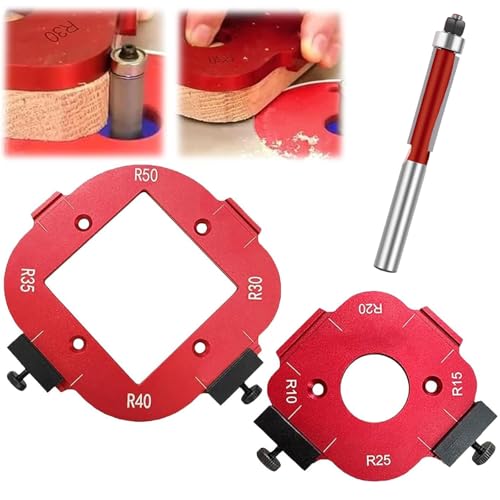 2 Stück Frässchablone Oberfräse - Frässchablone Eckradius 8 Größen R10-R50 Präzise Alu-Routervorlage für Holzarbeit mit CNC-gefräster Führungen & Einstellanschlag für Holzbearbeitung DIY, Radius Jig