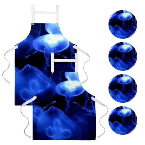 Tablier multicolore motif méduse lot de 2 pièces pour travail et maison