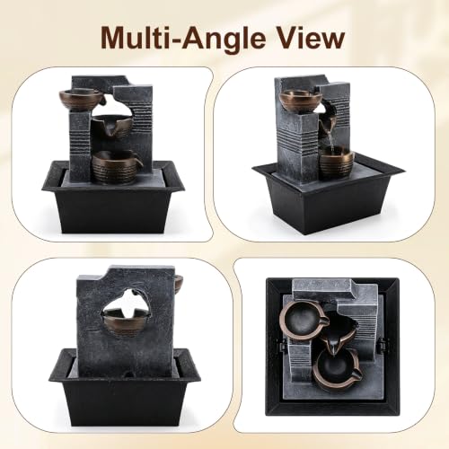 Image of Tabletop Waterfall Fountain-3 Bowls Tabletop Water Fountain for Home and Office Decor,Soothing Sound Zen Meditation Decor Indoor Waterfall Fountain for Good Luck Relaxation