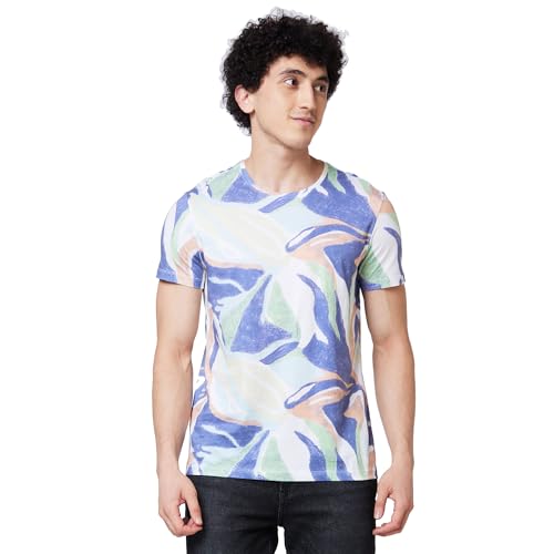 Image of Spykar Men's Slim Fit Round Neck Half Sleeve Printed Casual T-Shirt