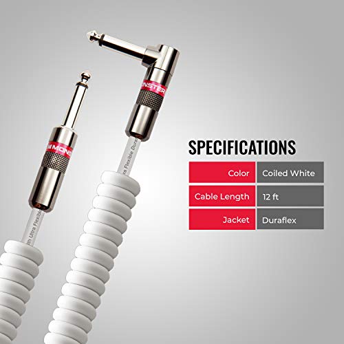 Monster Prolink Monster Classic Instrument Cable: Coiled, 12 Ft, Coiled Cable: White #TOP5