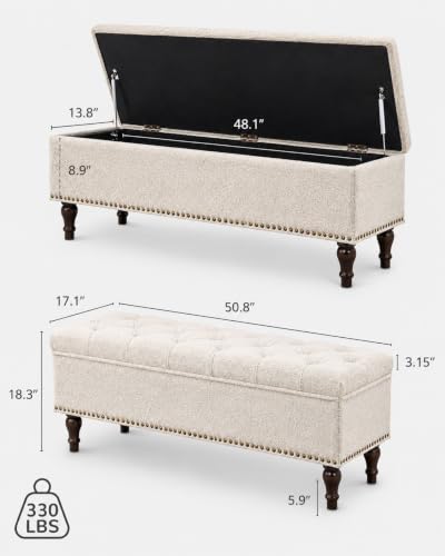 Image of LEGACY OF COMFORT Arlecia Upholstered Ottoman Bench with Storage for Living Room, Storage Chest for Sofa Couch Bedroom Entryway (Ivory Boucle)
