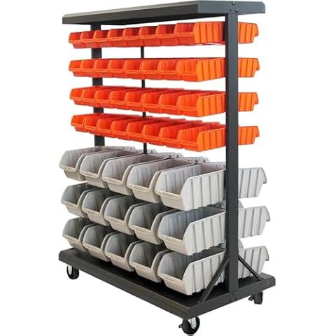 TRINITY EcoStorage 6-Tier Dual-Sided Rolling Bin Rack, 330 Pound Capacity, Includes 94 Organizer Bins, 19.75" x 35.5" x 48.5", Black Cover