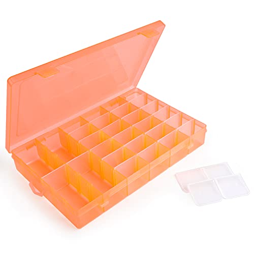 Image of Nail Art Organizer Box, Cosics 36-Grid Orange Empty False Nail Tip Storage Box Organizing Containers for Nail Crystals, Rhinestones Nail Accessories with Adjustable Plastic Dividers