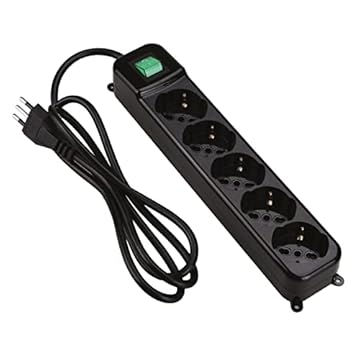 Tecnoware Power Systems - Multipresa Elettrica con 5 Uscite SCHUKO/Italia 10/16A | Interruttore Luminoso | Child Protection | Cavo 150 cm | Eco-Friendly, Nero, 5 Uscite, Tecnoware