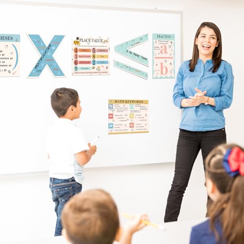 Image of Geyoga 15 Pcs Educational Math Posters Set for Elementary Classroom Symbol Keywords Vocabulary Addition Subtraction Multiplication Division Poster for Middle School Homeschool Supplies(Bohemian)