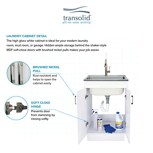 Image of Transolid TC-2420-WCW 24-in All-in-One Laundry /Utility Sink Kit with Faucet in White