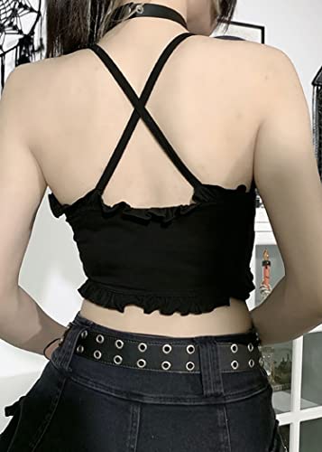Gothic Pentagram Print Camisole Women Black Harajuku Spaghetti Strap Sexy Punk Cross Camisole Backless Summer Cropped Tops Large - Image 3