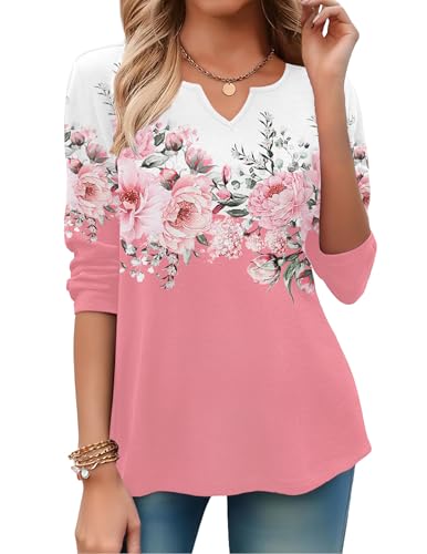 Image of Zeagoo Spring Outfits Womens Long Sleeve Tops V Neck Shirts Floral Plus Size Dressy Casual Blouse Vacation Clothes 3XL