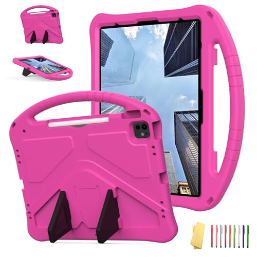 UUcovers for iPad Pro 12.9 inch Kids Case 6th/5th/4th/3rd Generation (2022/2021/2020/2018) with Kickstand/Pencil Holder/Handle Stand Lightweight Soft EVA Shockproof Heavy Duty Protective Cover Rose