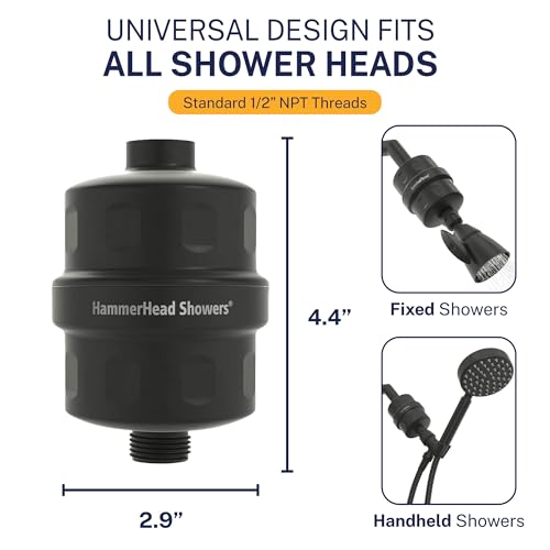 Image of HammerHead Showers Solid Metal Shower Head Filter - KDF 55 Shower Filter, High Pressure Universal Shower Filters to Remove Toxic Chemicals - Removes Chlorine and Heavy Metals - Matte Black