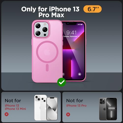 Image of Miracase Magnetic for iPhone 13 Pro Max Case 6.7 inch (Compatible with MagSafe)(with 2X Screen Protectors) Military-Grade Protection, Anti-Fingerprint Translucent Matte Phone Case Cover, Mes Pink
