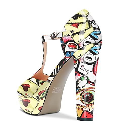 Aachcol Women Platform T-strap Chunky Block High Heel Sandals Round Peep Open Toe Ankle Strap Two-Piece Dress Shoes Pumps Party Wedding Patent 5 Inch3