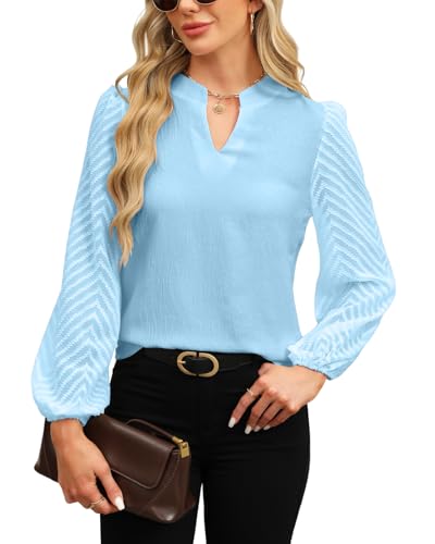 Atxnn Damen Blusen Spitze Langarm Oberteile Elegant Chiffon Tops V...