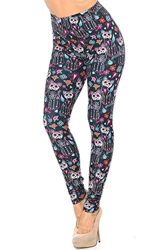 Creamy Soft Premium Women's Leggings Sugar Skull Kitty Cats Regular Size, High Rise, Stretchy & Comfortable Fit - by USA Fashion™