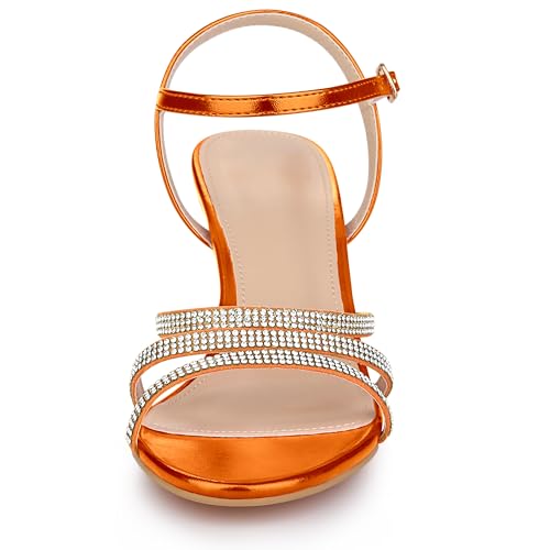 Allegra K Allegra K Women's Ankle Strap Rhinestone Kitten Orange Heel Sandals 8 M US