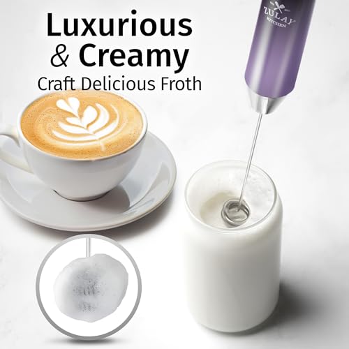 Image of Zulay Kitchen Rechargeable Milk Frother Handheld - Frother Wand, Drink Mixer, Electric Whisk Frother, for Cappuccinos, Matcha & Protein Powder - Lux Double Whisk 2 Speed Waterproof 2000mAh Purple
