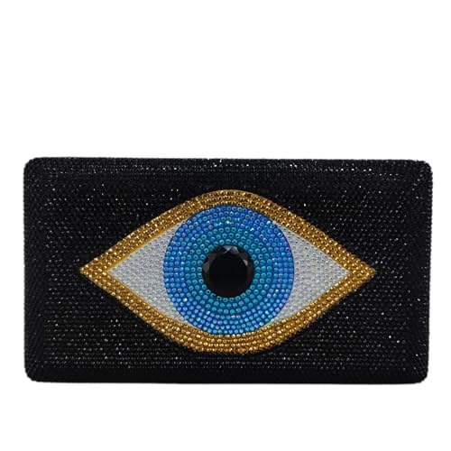 Boutique De FGG Evil Eye Rhinestone Clutch Purses for Women Formal Evening Bags Party Crystal Clutch Bag Prom Handbag,Mini,Black