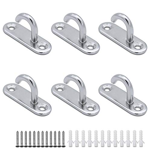 JaneYi (6 Stück) Edelstahl 304 Deckenhaken M5 Ovale Offene Haken Augenplatte Anker Schwerlast Schraubmontage Wand Haken zum Aufhängen von Pflanzenkorb Deckenventilator Werkzeug Decksbeschläge Hardware Cover