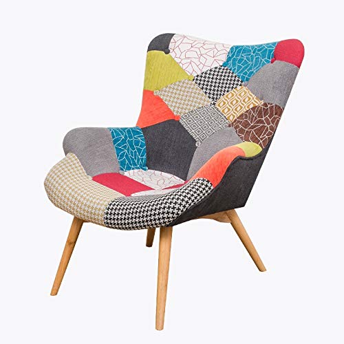 GYCOZ Decoración hogareña Mediados de Siglo Moderno Relajado Sillón Contorno Silla Muebles Muebles Muebles Muro Tela Brazo Silla Tela Tapicería Acento Silla (Color : Patchwork)