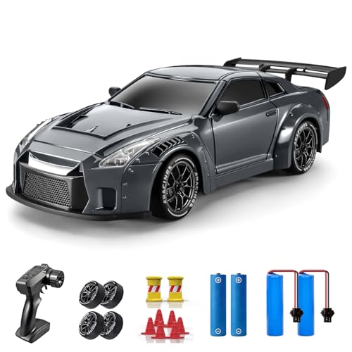 Image of ACAMMZAR RC Drift Car, 1:24 Remote Control Car for Kids, 20KM /H 4WD High Speed RC Cars with Lights, Extra Racing Tires, Vehicle for Adults Boys Girls, Gray