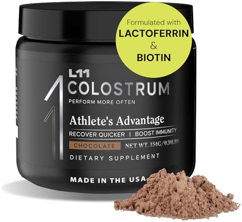 Colostrum Supplement by L11 with Lactoferrin Biotin Zinc & Vitamin D | Bovine Colostrum Powder for Peak Athletic Health, Gut Health, Muscle & Immune Support | 1500mg Colostrum - Chocolate, 30 Servings