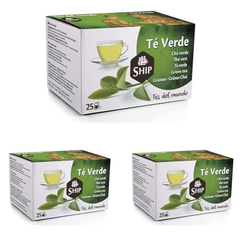 Ship - Té Verde en Caja de 25 Unidades -Propiedades Antioxidantes - Ayuda a Activar la Mente - Aporta Vitaminas y Minerales - Proporciona Bienestar y Tranquilidad - Sabor Dulce (Paquete de 3)